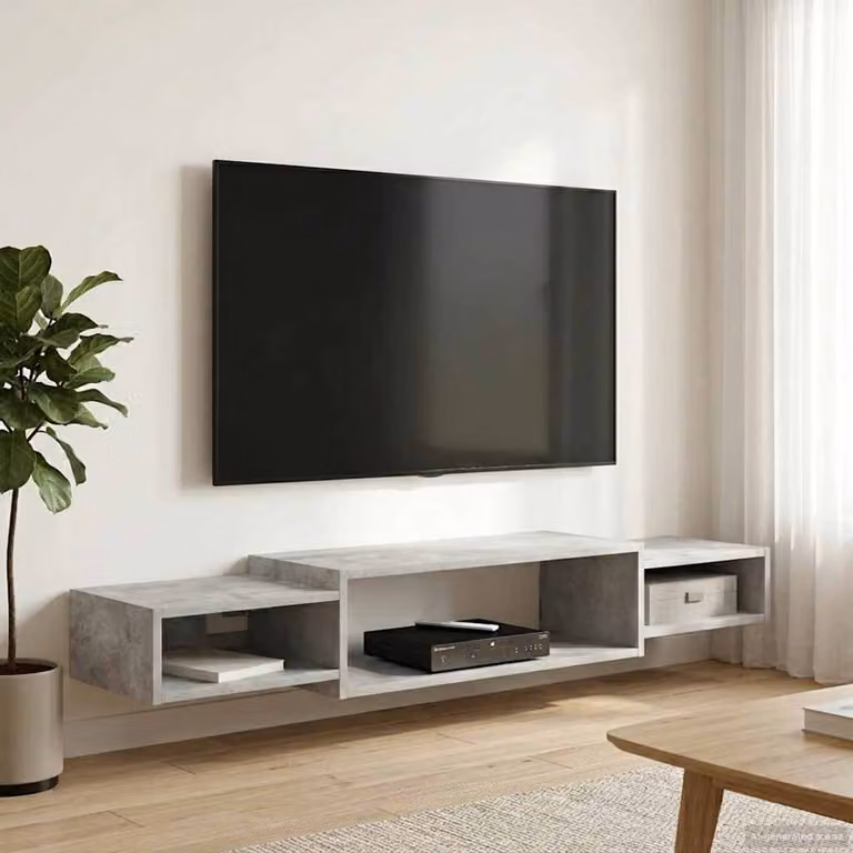 Mobile TV da parete vidaXL in MDF Grigio Cemento L: 140 cm, P: 28 cm, H: 21 cm
