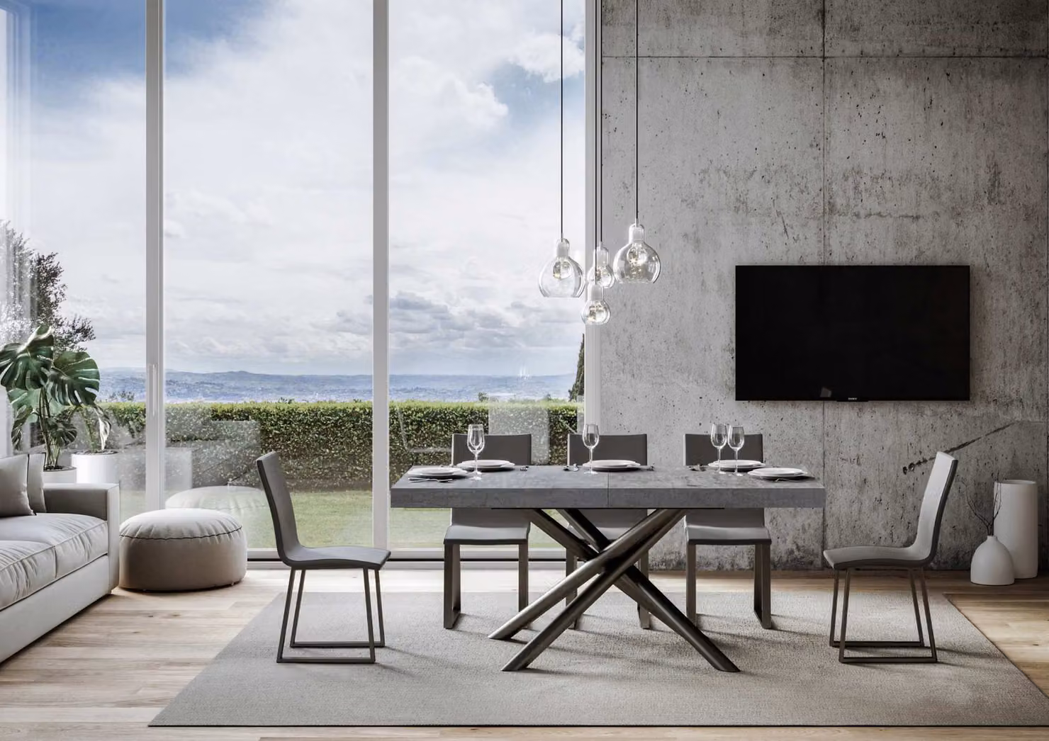 ITAMOBY - Tavolo allungabile 200/460x90 cm Famas cemento gambe antracite