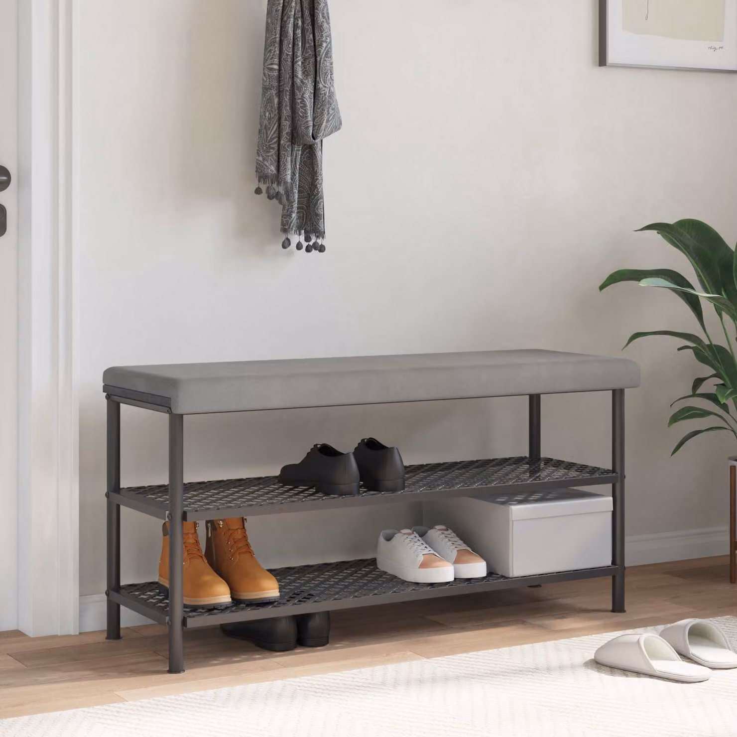 vidaXL Cuscino per panchina in velluto grigio moderno con imbottitura in schiuma, L: 110 cm, P: 35 cm