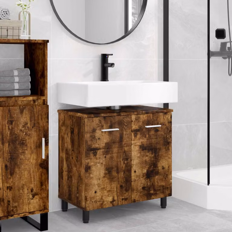 Mobiletto da bagno moderno vidaXL in legno marrone con ante a battente e ripiani interni L/P/H: 60 x 35 x 60 cm