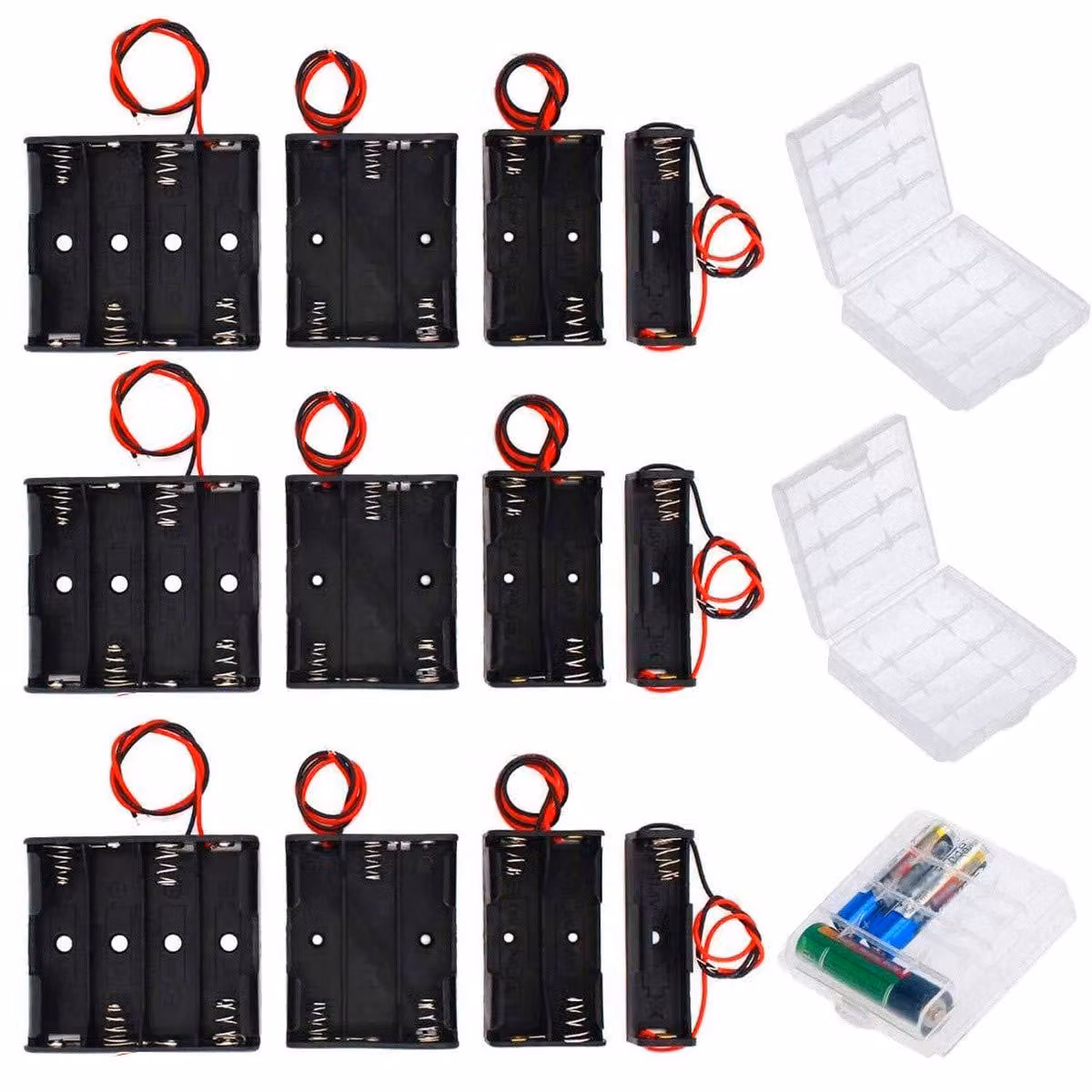 Contenitore di stoccaggio per 9 batterie AA con cavi di collegamento + 3 contenitori per batterie