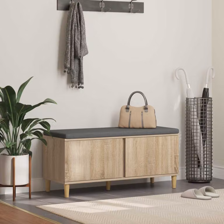 Panca per ingresso con scarpiera vidaXL in Rovere Sonoma con cuscino marrone L: 100 cm, P: 38 cm, H: 46 cm