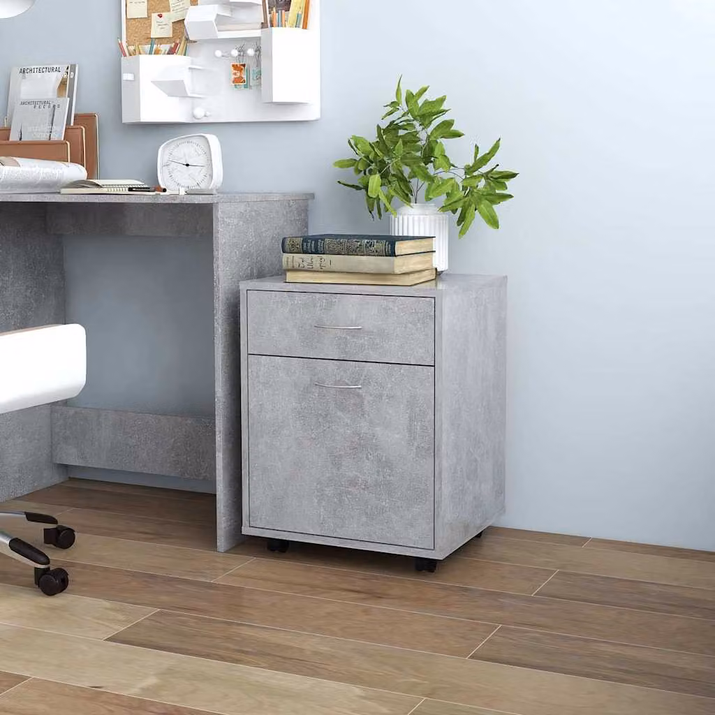 Mobiletto con Ruote vidaXL in Legno Multistrato Grigio Cemento L: 45 cm, P: 38 cm, H: 54 cm