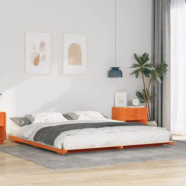 Struttura del letto vidaXL in pino massello marrone cerato L: 200 cm, P: 220 cm – 1