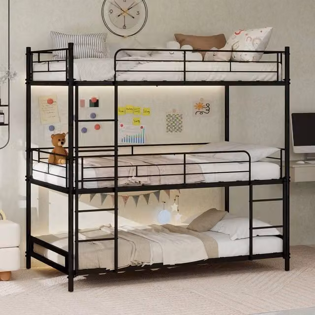 Letto a Castello Triplo con Scala e Ringhiera ¨C MINIMAL ¨C Legno, Senza Molle