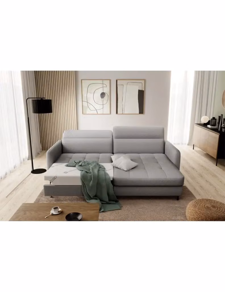 Divano ad angolo con letto trasformabile e poggiatesta regolabile collezione GOUMSI di MEUBLORAMA colore Grigio L/P/H: 228 x 165 x 128 cm – 2
