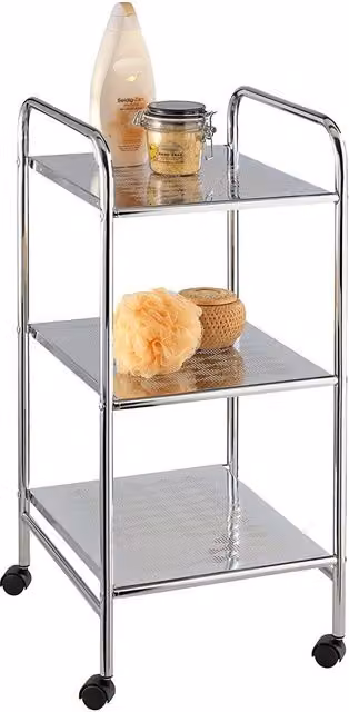 Carrello da bagno Wenko Sando a 3 piani in metallo argento lucido L: 32,0 cm, P: 36,5 cm, H: 71,0 cm