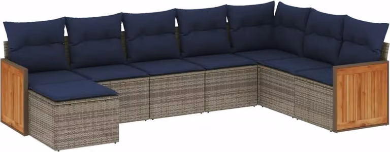 Set Divani da Giardino 8 pz con Cuscini Grigio in Polyrattan