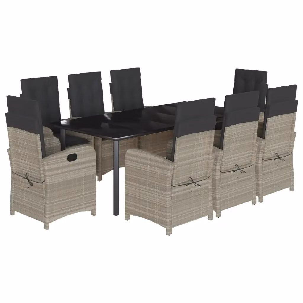 Set da pranzo da giardino vidaXL in polyrattan con tavolo in vetro e 9 pezzi, colore antracite – 2