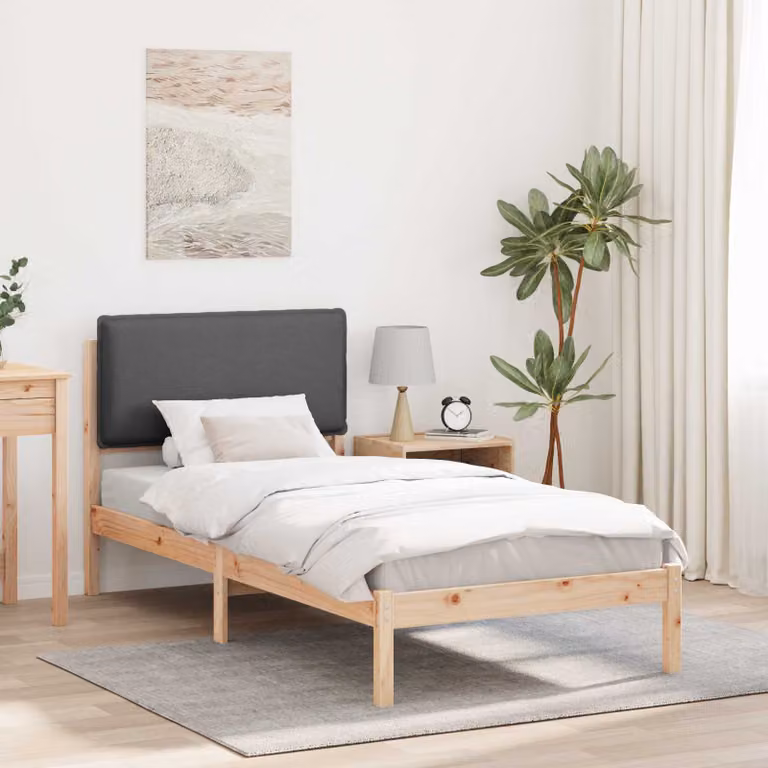 Letto con Testiera Rivestita vidaXL in Legno di Pino e Tessuto Grigio L/P/H: 200 x 80 x 85,5 cm