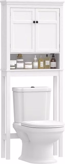 Mobile Salvaspazio Sopra WC Xylo Bianco con 2 Ante e Ripiano Regolabile L: 70 cm, P: 20 cm, H: 175 cm