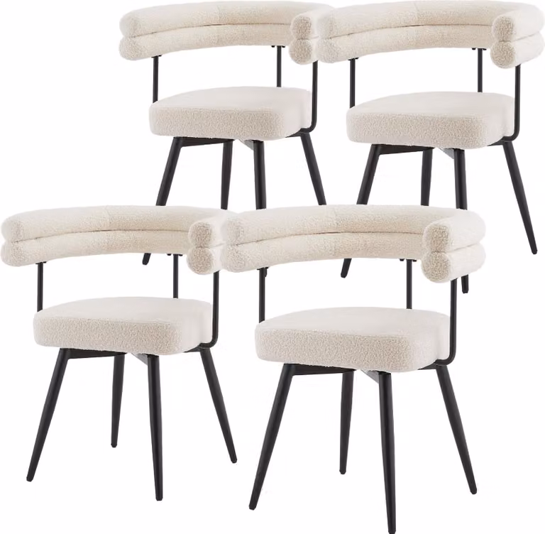 ML-Design Set di 4 sedie da pranzo girevoli in tessuto beige Teddy, sedie da salotto ergonomiche con braccioli e schienale, sedie girevoli a 360° con gambe in metallo