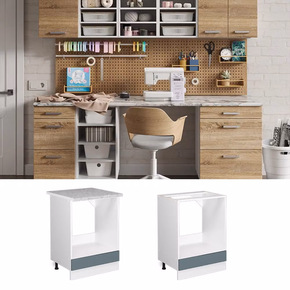 Base universale R-Line Vicco Grigio-blu con piano di lavoro e ampia nicchia L: 60 cm, P: 60 cm, H: 81,6 cm – 2