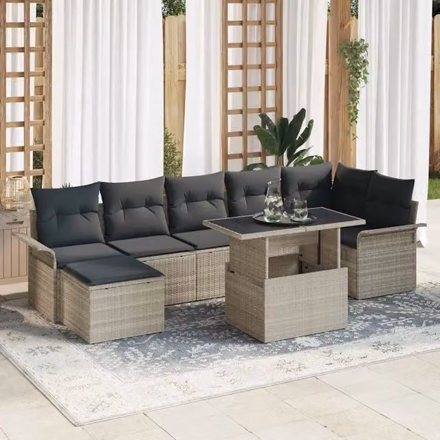 Set Divano da Giardino Moderno vidaXL in Rattan Grigio 8 Pezzi