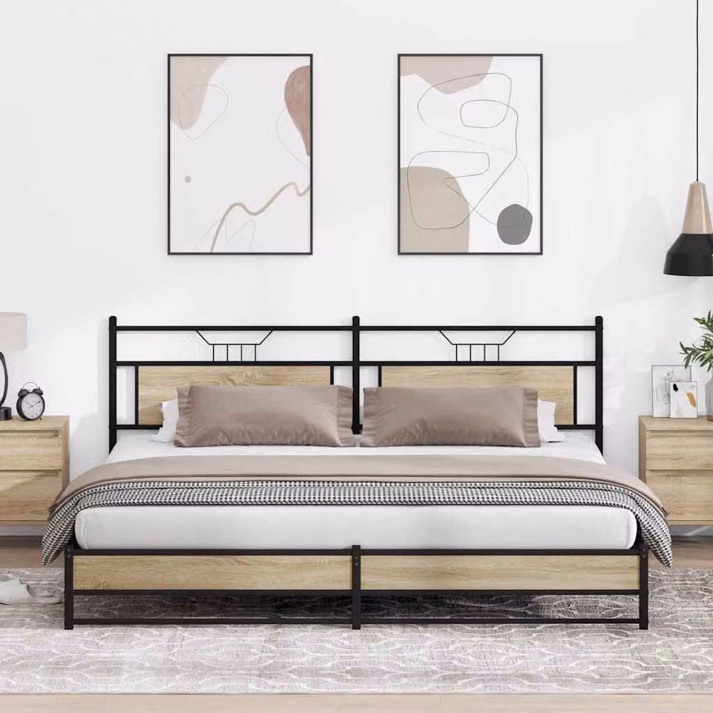 vidaXL Giroletto in Metallo e MDF Rovere Sonoma e Nero L: 199 cm, P: 91,5 cm, H: 207 cm