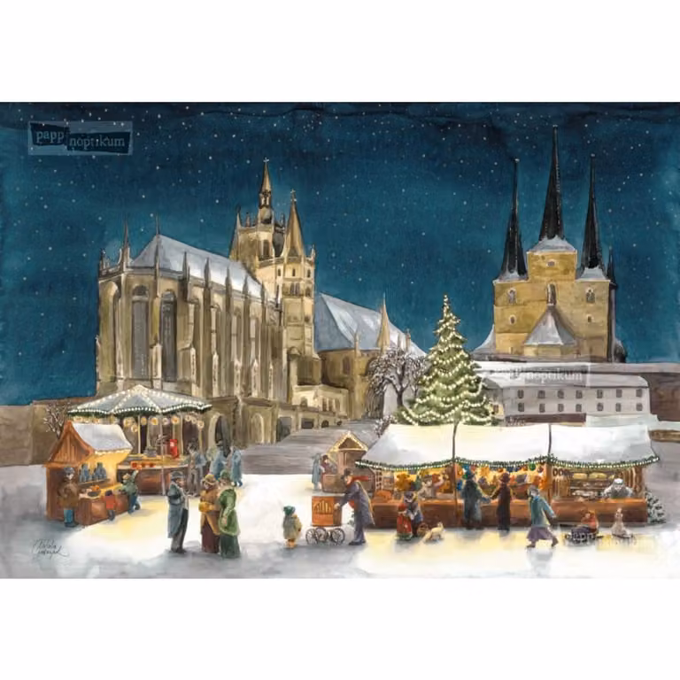 Calendario dell'Avvento nostalgico con immagini: Cattedrale di Erfurt 38 x 27 cm con motivo "Veränder-mich"