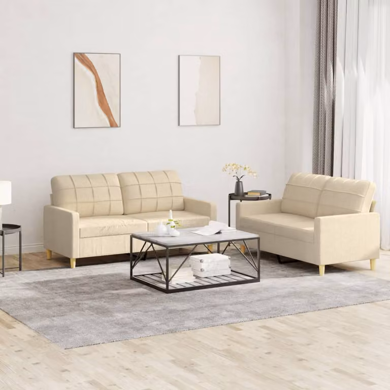 vidaXL Set di 2 Divani Moderni in Tessuto Beige con Cuscini