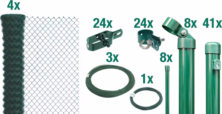 Alberts 635107 Recinzione in rete metallica come set completo, da inserire nel calcestruzzo, verde, altezza 150 cm, lunghezza 100 m