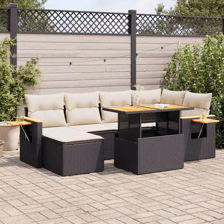 Maison Exclusive - Set Divani da Giardino con Cuscini 7pz Nero Polyrattan Acacia