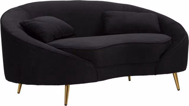 Divanetto 2 posti Oslo Charme1921 in velluto nero con cuscini e dettagli oro L: 148 cm, P: 84 cm, H: 68 cm – 1