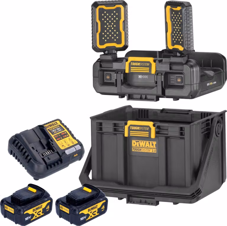 DeWalt DWST08061-1 Cassetta portautensili con luci integrate 395 x 352 x 255 mm ToughSystem 2.0 + 2x batteria ricaricabile 4,0 Ah + caricatore