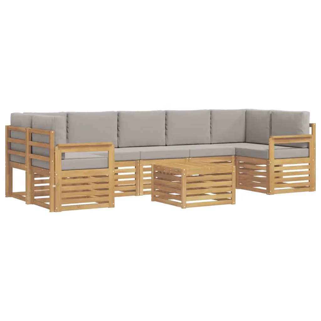 Set di divani da esterno a L vidaXL in legno di acacia con tavolo da caffè, colore bianco e grigio, composto da 8 pezzi con cuscini inclusi – 2