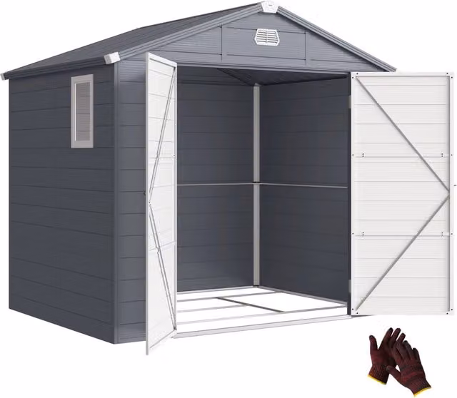 Casetta da giardino XYLO in metallo e plastica grigia con finestra L 240 cm, P 190 cm, H 180 cm