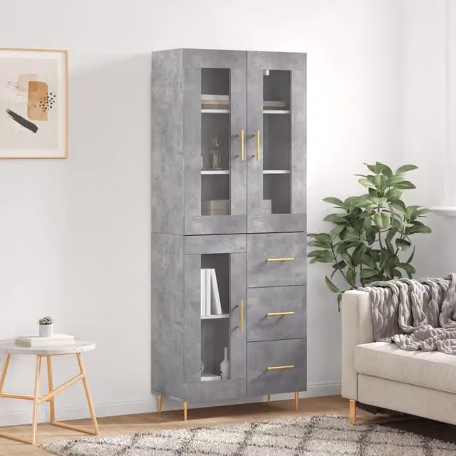 Credenza moderna vidaXL in legno e metallo grigio L: 69,5 cm, P: 34 cm, H: 180 cm