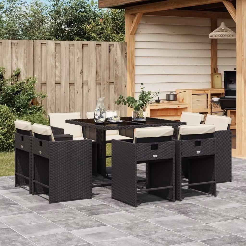 Maison Exclusive - Set da Pranzo da Giardino 9 pz con Cuscini Nero in Polyrattan