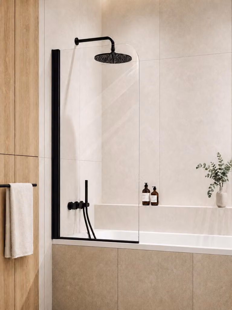 Badplaats Parete Vasca Torino 60 x 140 cm - Nero - Anta Pivotante 5 mm - Vetro di Sicurezza e Anticalcare