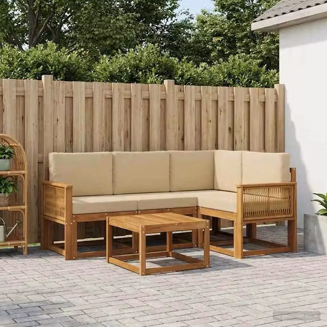Set di divani da esterno 5 pz Naturale e Beige Poliestere 3385199