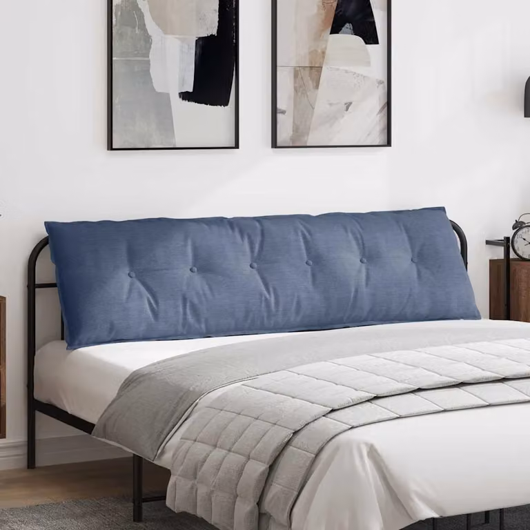 vidaXL Cuscino per Schiena Blu in Tessuto di Velluto a Costine con Rivestimento Rimovibile L: 180 cm, P: 50 cm, H: 19 cm