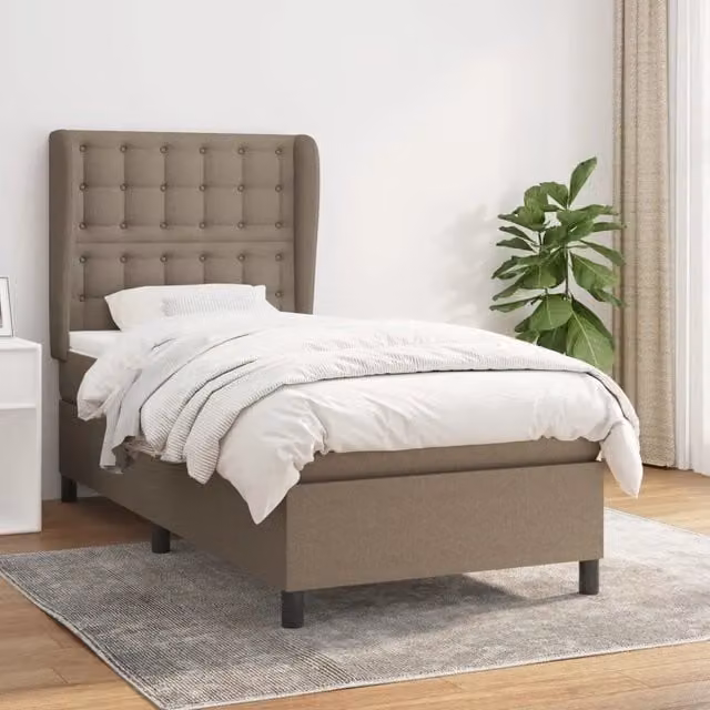 Letto Ibrido vidaXL con Giroletto a Molle e Materasso in Tessuto Beige e Bianco L/P/H: 203 x 80 x 128 cm – 1