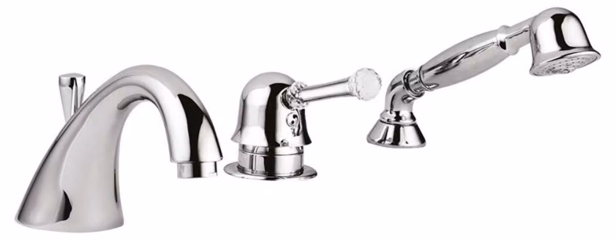 Set di miscelatori per vasca a 3 fori con cristallo Swarovski argento - Rubinetti per bagno Italy