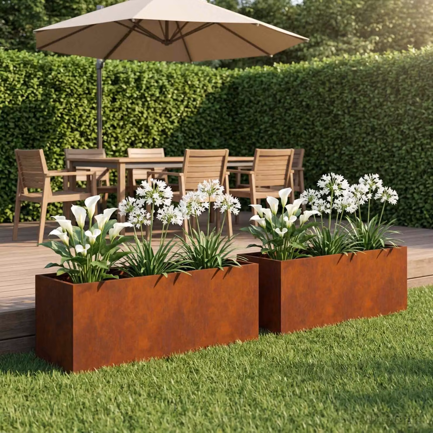 Set di 2 vasi da giardino vidaXL in acciaio color marrone, H: 100 cm, L: 30 cm, P: 30 cm