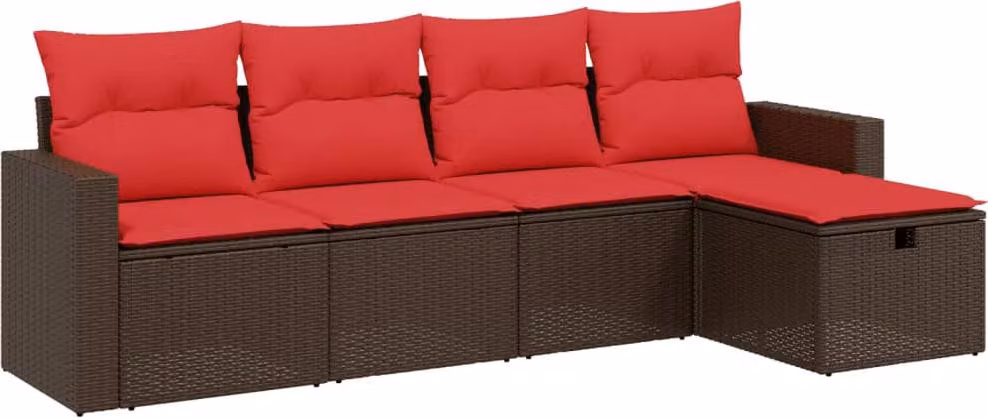 Set Divani da Giardino 5 pz con Cuscini Marrone in Polyrattan