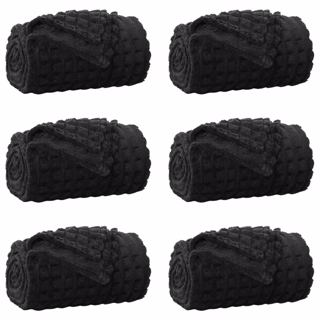 Set di 6 coperte in pile morbido vidaXL, colore nero, L: 240 cm x P: 220 cm – 2