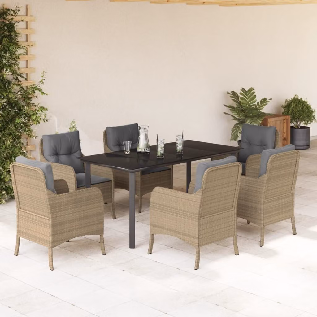Maison Exclusive - Set da Pranzo da Giardino 7 pz con Cuscini Beige in Polyrattan