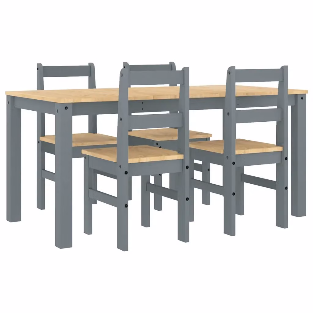 Set da Pranzo vidaXL Panama 5 pz in Legno di Pino Grigio – 2