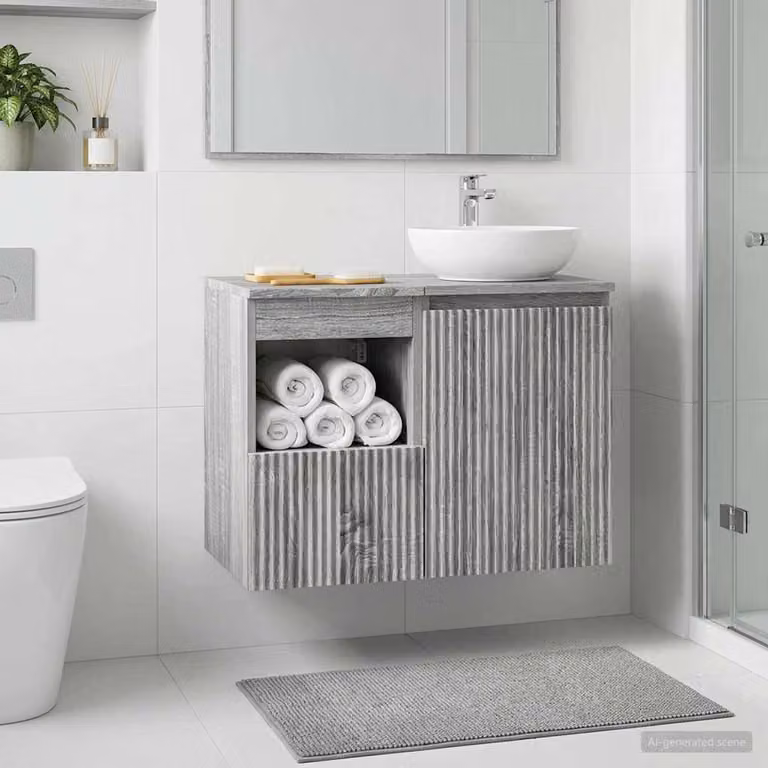 Mobile da bagno vidaXL in legno Sonoma grigio con ante a cerniera e ripiani interni L/P/H: 30 x 44,5 x 50 cm