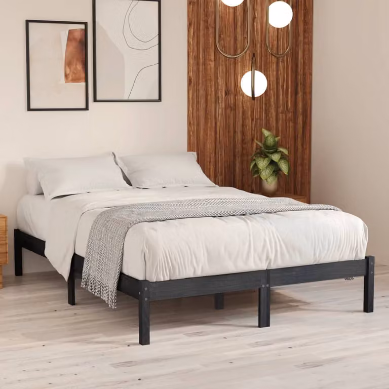 vidaXL Letto in legno massiccio pino grigio 200x200 cm - Struttura letto - Struttura letto in legno - Letto - Letti