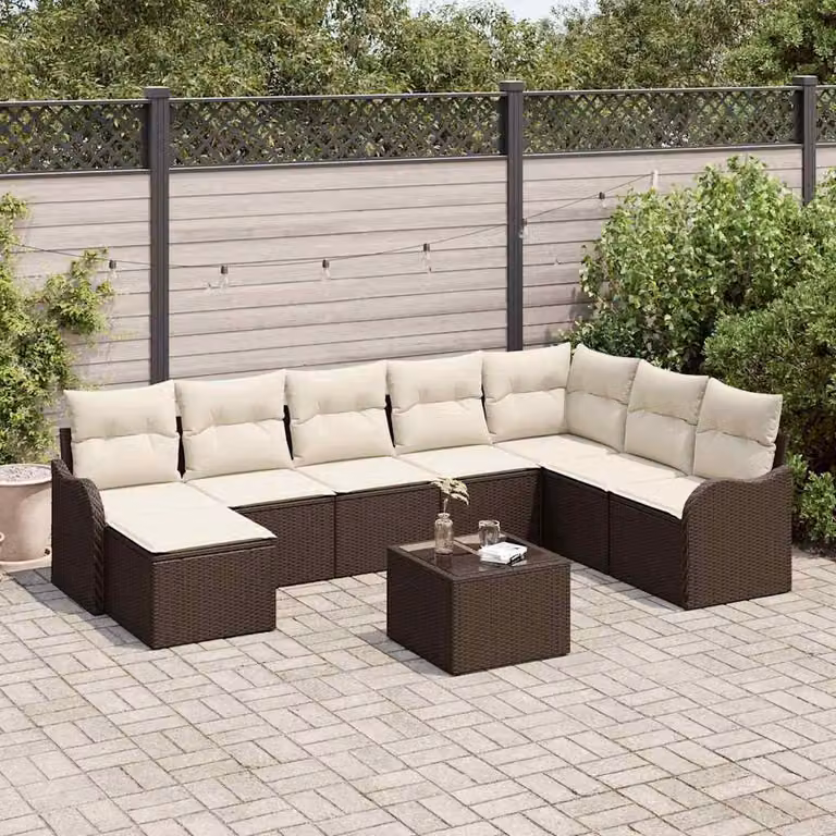Maison Exclusive - Set Divano da Giardino con cuscino 9 pcs Marrone Poly Rattan