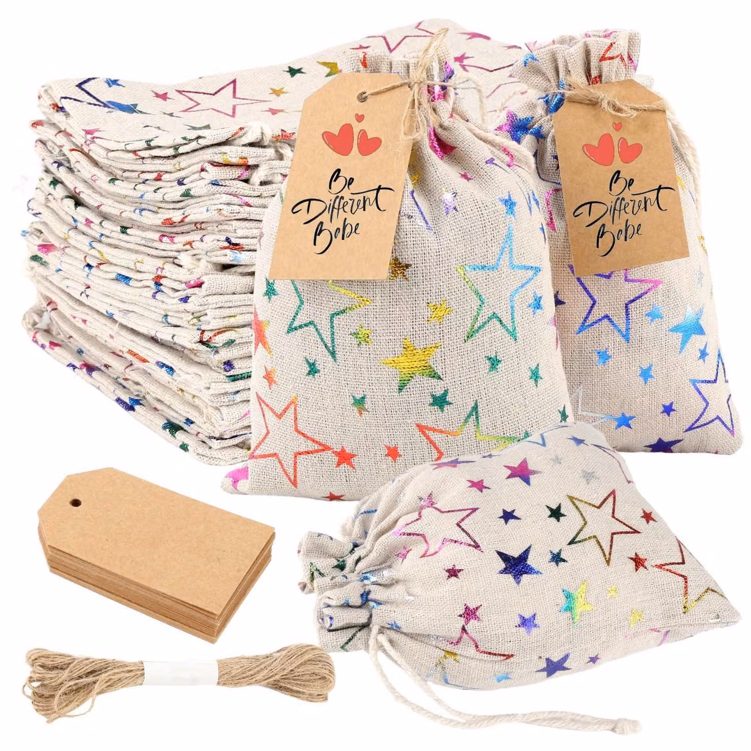 24 sacchetti di cotone con coulisse, 13x18 cm, piccoli sacchetti di stoffa con etichette regalo, ideali per creare calendari dell'Avvento fai-da-te, per matrimoni, Natale e altre occasioni