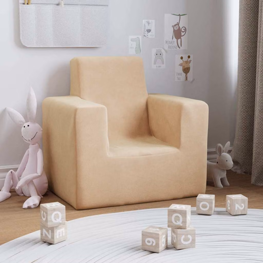 Divano per bambini vidaXL in morbido peluche color beige L: 52 cm, P: 39 cm, H: 50 cm