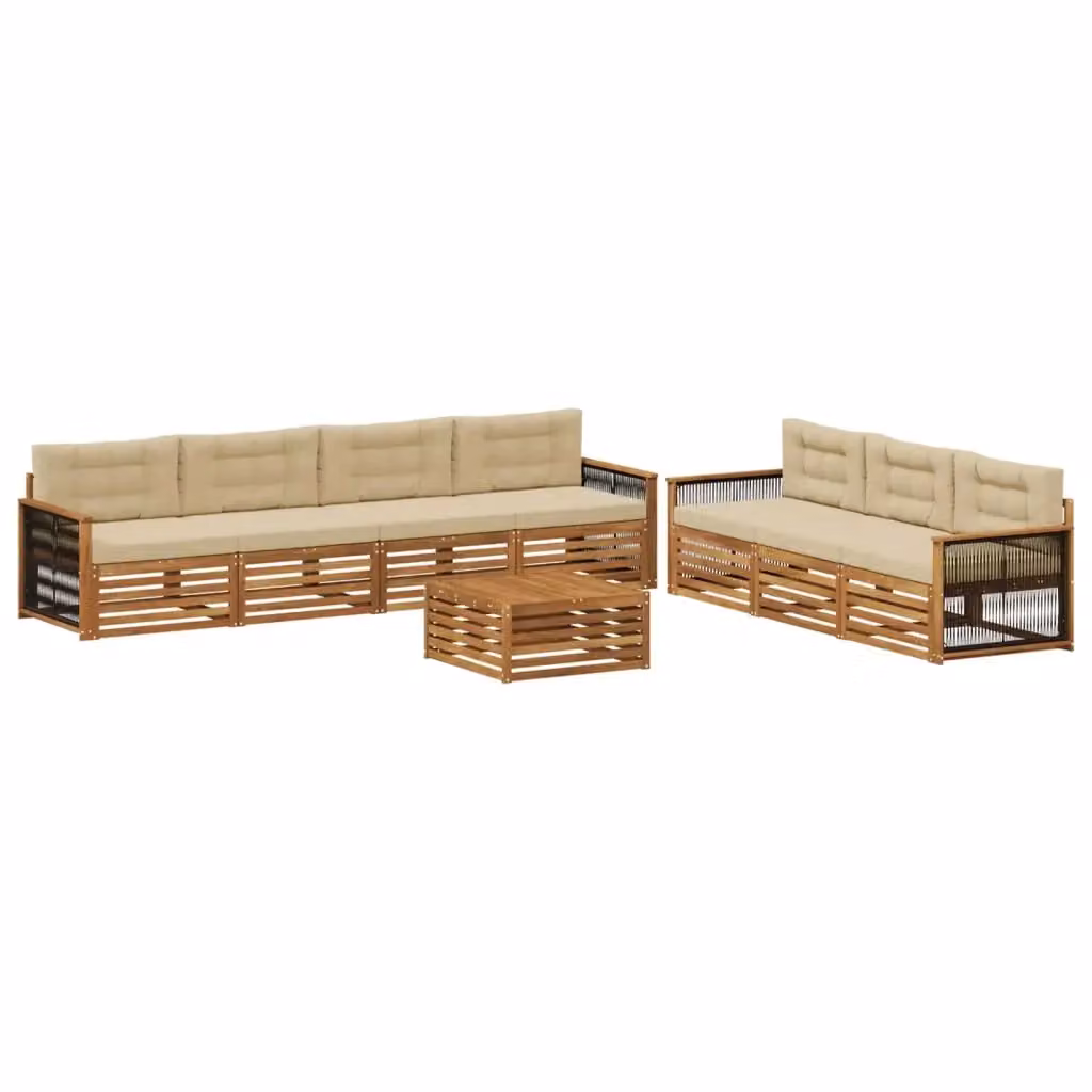Set di divani da esterno moderno vidaXL in legno di acacia con cuscini beige per giardino e terrazzo, 8 pezzi – 2