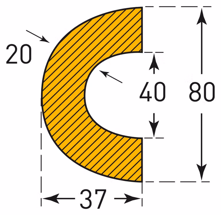 Profilo di avviso e protezione, protezione per tubi, curva, 40/75x37 mm, giallo/nero, magnetico, lunghezza 1000 mm