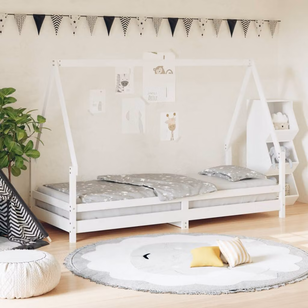 vidaXL Giroletto per Bambini in Legno Massello di Pino Bianco L: 200 cm, P: 80 cm, H: 139,5 cm