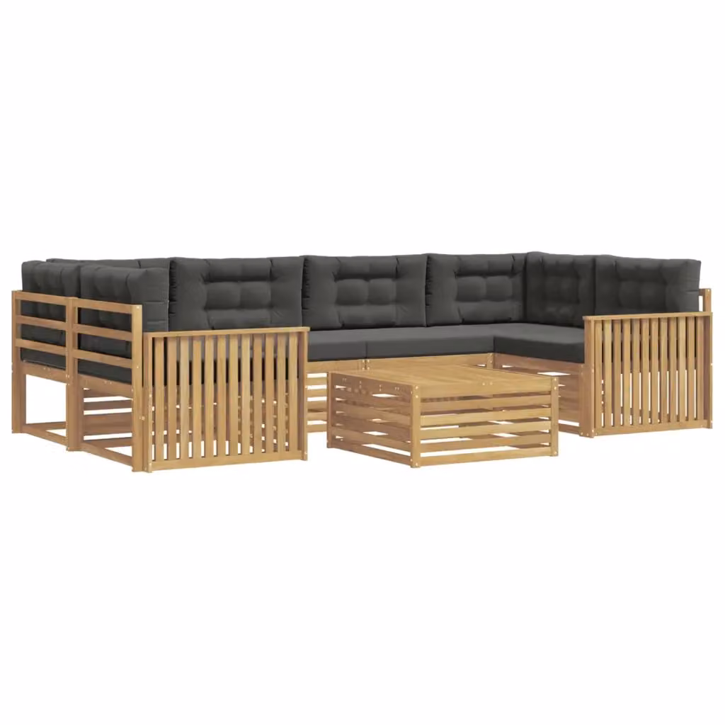 Set di divani da esterno a L vidaXL in legno di acacia con tavolo da caffè, 7 pezzi, Bianco e Antracite – 2