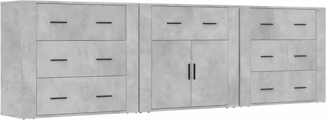Credenze 3 pz | Madia | Buffet da pranzo | Armadio da pranzo Grigio Cemento in Legno Multistrato