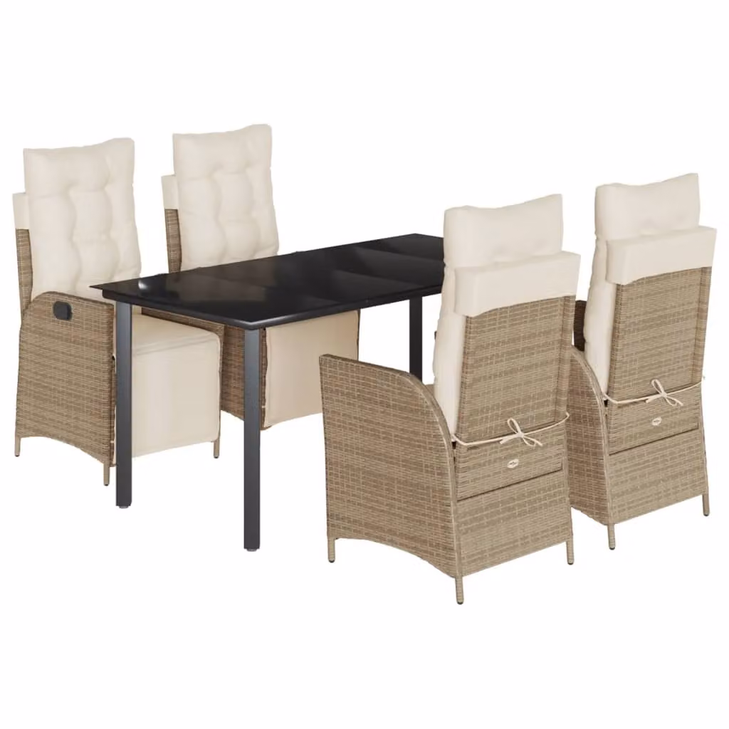 Set da Pranzo da Giardino 5 pz con Cuscini Beige in Polyrattan